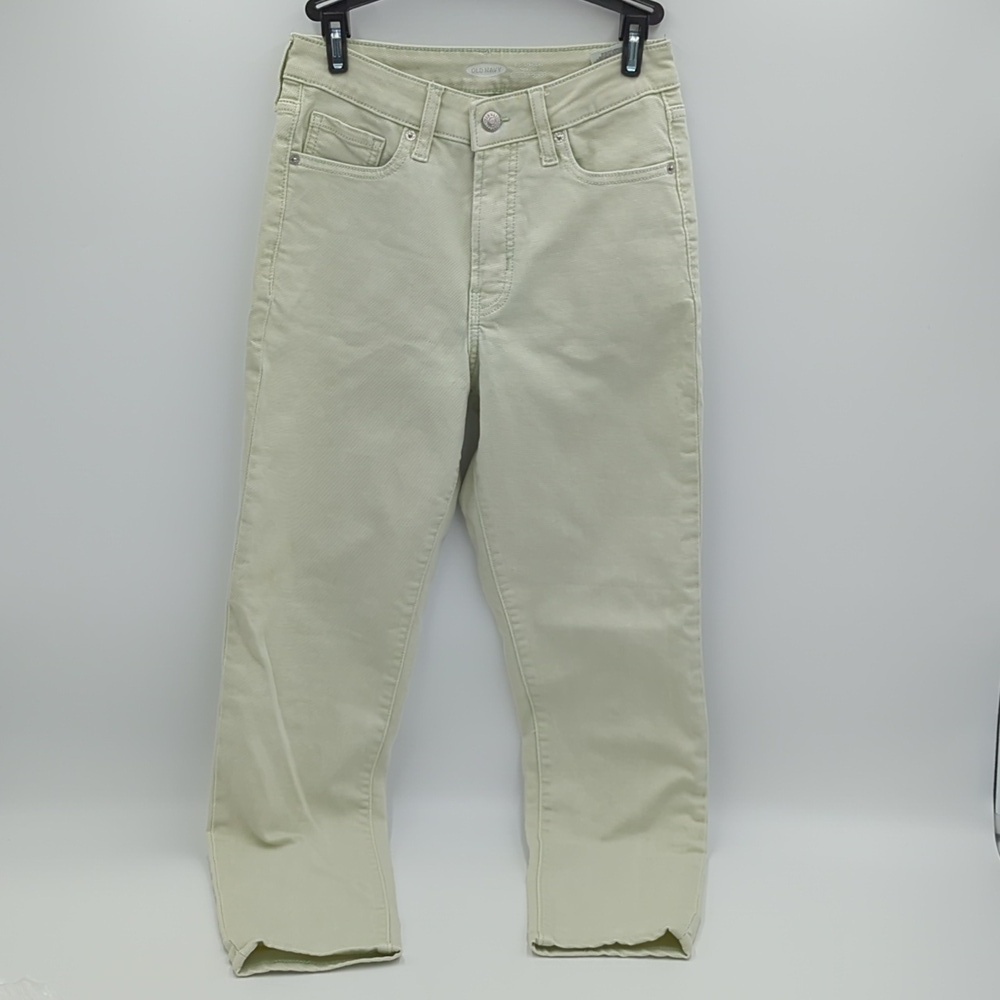 Old Navy Women's OG Straight High Rise Jeans Size 0 Light Green Denim Zip Up